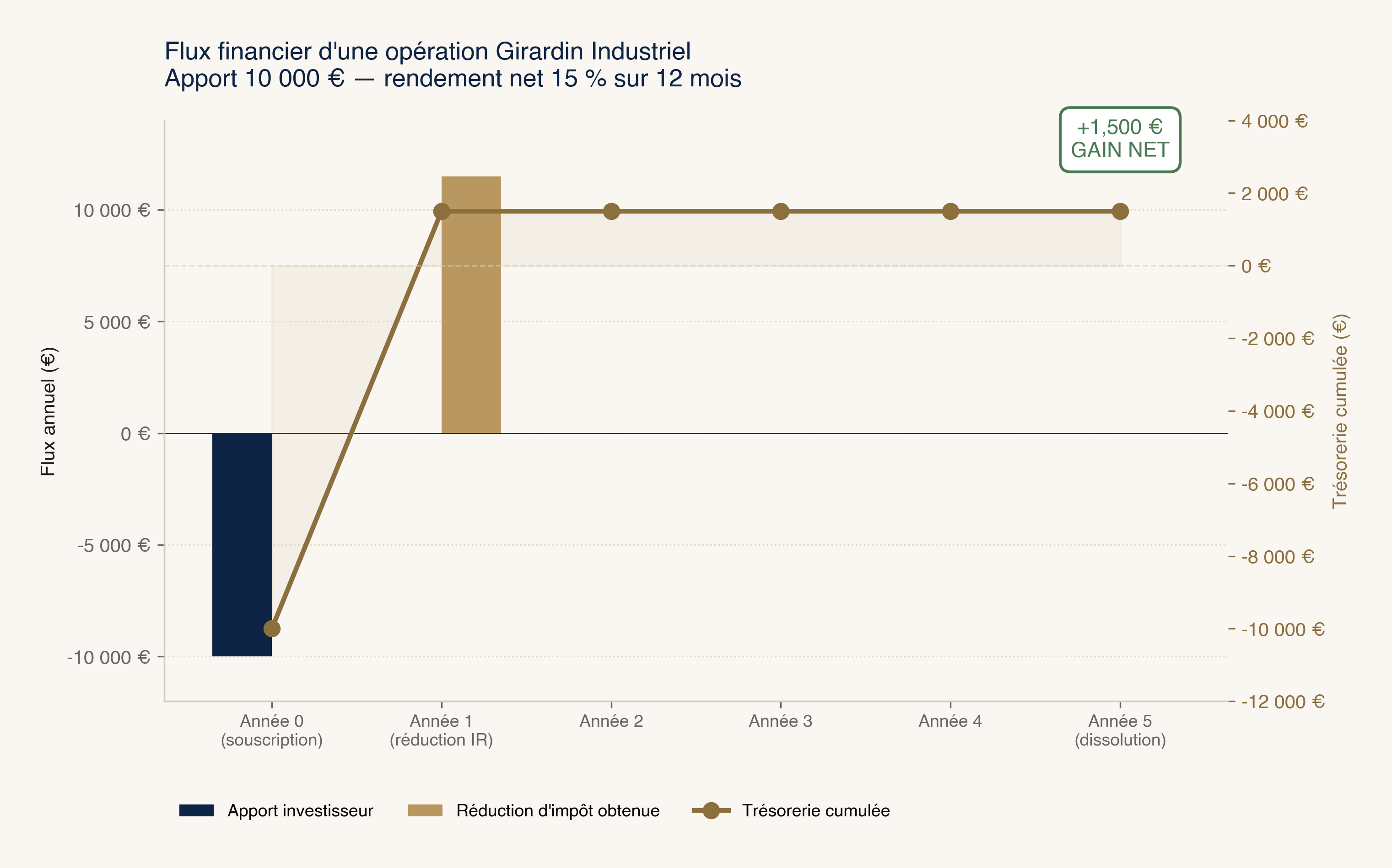 Flux financier d'une opération Girardin Industriel sur 5 ans
